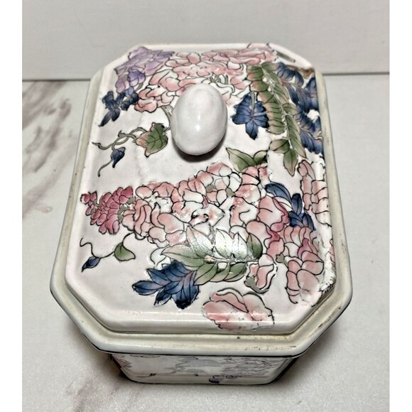 Andrea By Sadek Hand Painted Flowers Porcelain Box With Lid Made In China - Picture 5 of 11